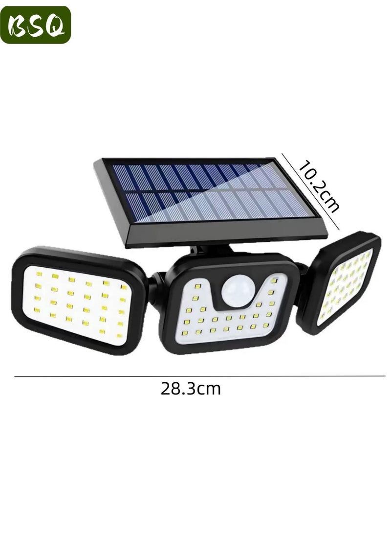 بي إس كيو مصابيح شمسية خارجية، مصابيح LED لاسلكية عالية السطوع تعمل بالطاقة الشمسية ومزودة بمستشعر حركة؛ ثلاثة رؤوس مصابيح قابلة للتعديل، إضاءة واسعة بزاوية 270 درجة، مقاومة للماء بمعيار IP65، كشاف ضوئي فائق السطوع، 3 أوضاع إضاءة. - Image 5